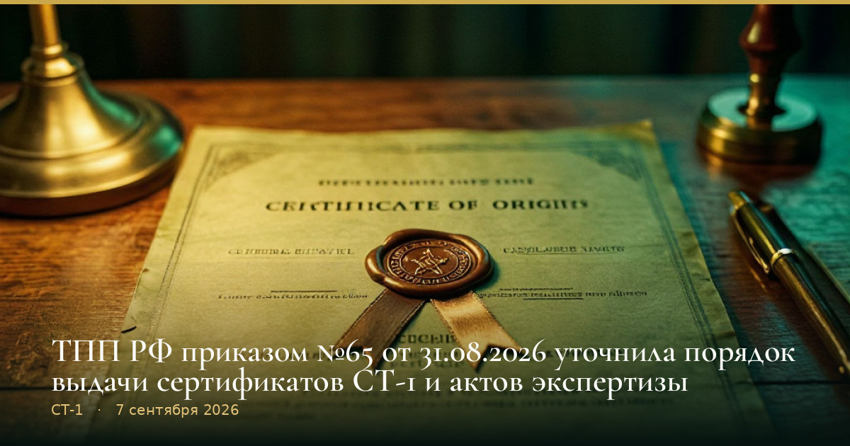 ТПП РФ приказом №65 от 31.08.2026 уточнила порядок выдачи сертификатов СТ-1 и актов экспертизы